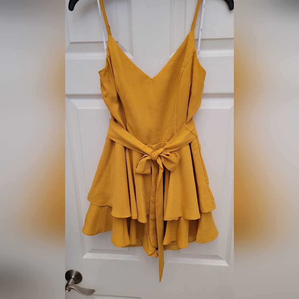 Lulus Mustard Yellow Ruffled Romper - Picture 2 of 4